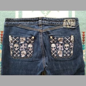 NFY Notify Brand Dark Rinse Skinny Skull Jeans